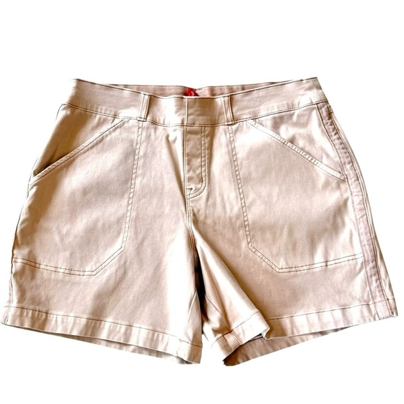 Spanx cotton stretch light peach tan front pocket high waist shorts size large - Picture 1 of 5